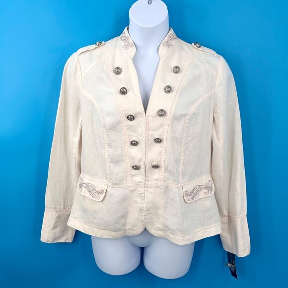 NWT INC INTERNATIONAL CONCEPTS MILITARY STYLE IVORY LINEN BLAZER JACKET - XL - Picture 1 of 9
